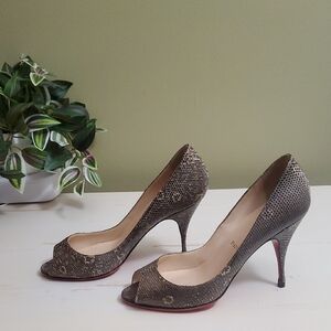 Christian Louboutin | Snakeskin Leather Peep-toe Stiletto Heels Sz 37 1/2